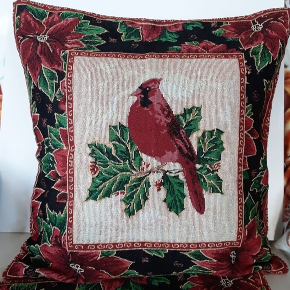 Christmas Cardinals Tapestry Pillow Covers 17 inch Set of 2 - Picture 3 of 10